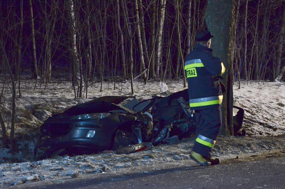 Gowidlino. Peugeot uderzył w drzewo. Jedna osoba nie żyje