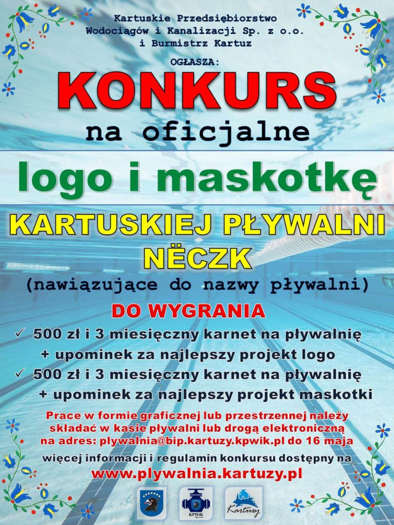 Wymyśl logo i maskotkę kartuskiej pływalni. Czekają nagrody