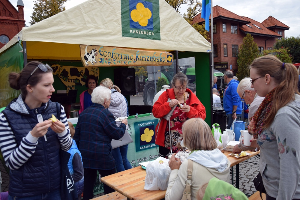Kartuzy. Targ Produktów Ekologicznych. Sprzedawano miody, sery, warzywa, lokalne specjały