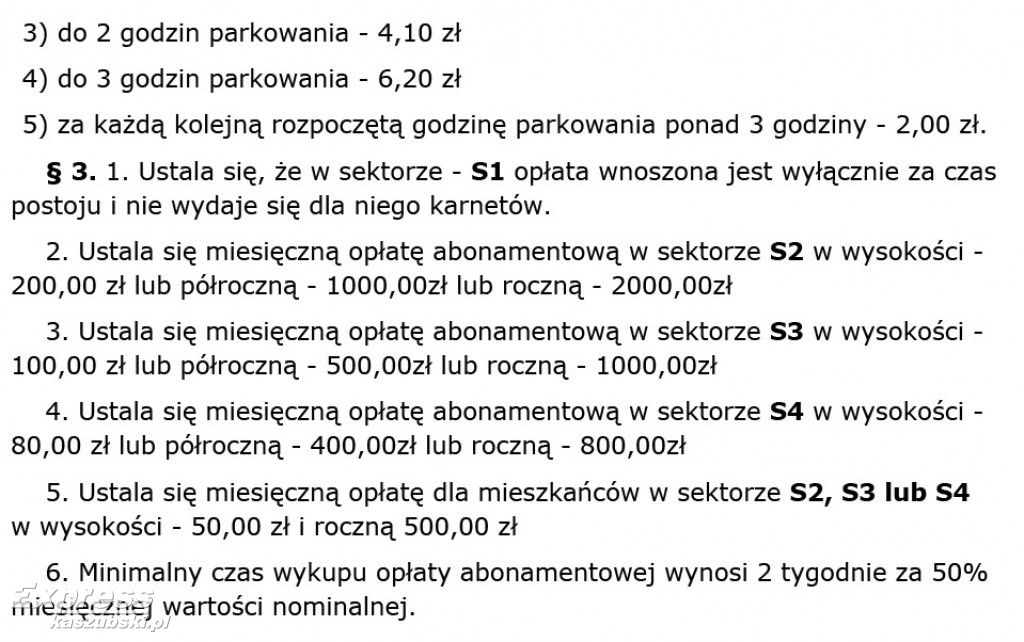 Strefa płatnego parkowania - stawki