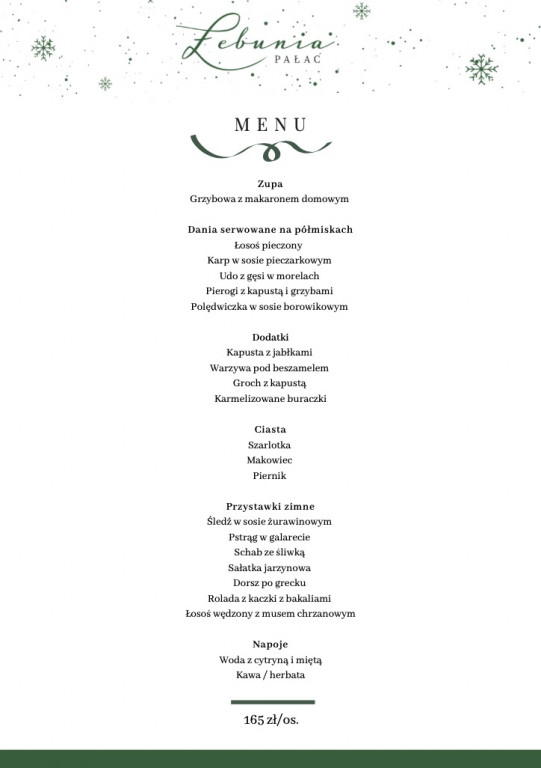 Menu świąteczne w Pałacu Łebunia
