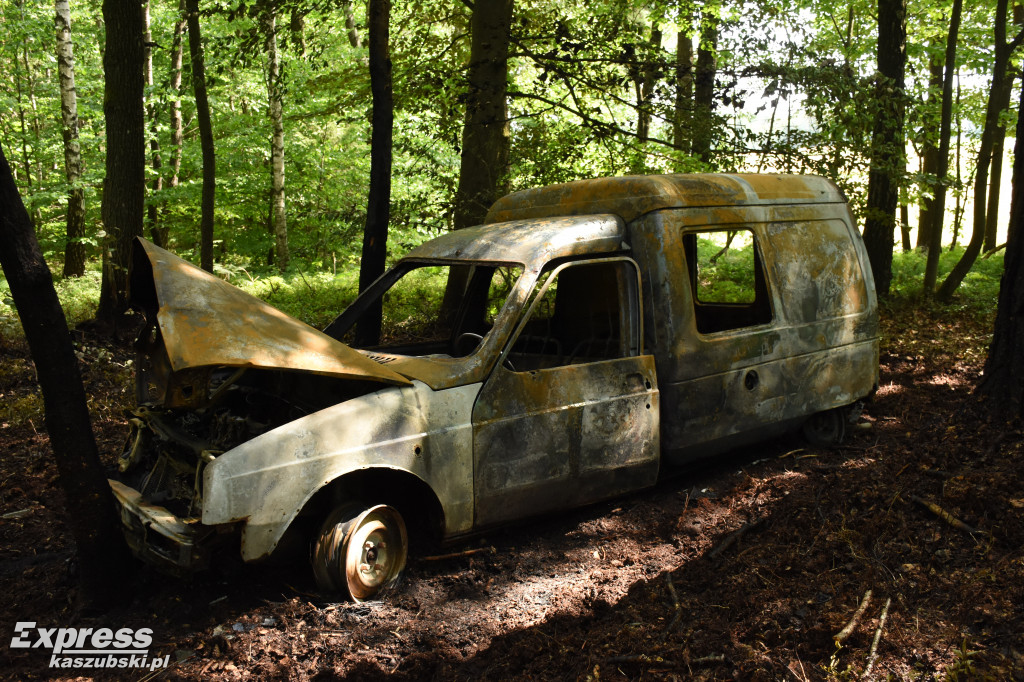 Spalony citroen porzucony w lesie