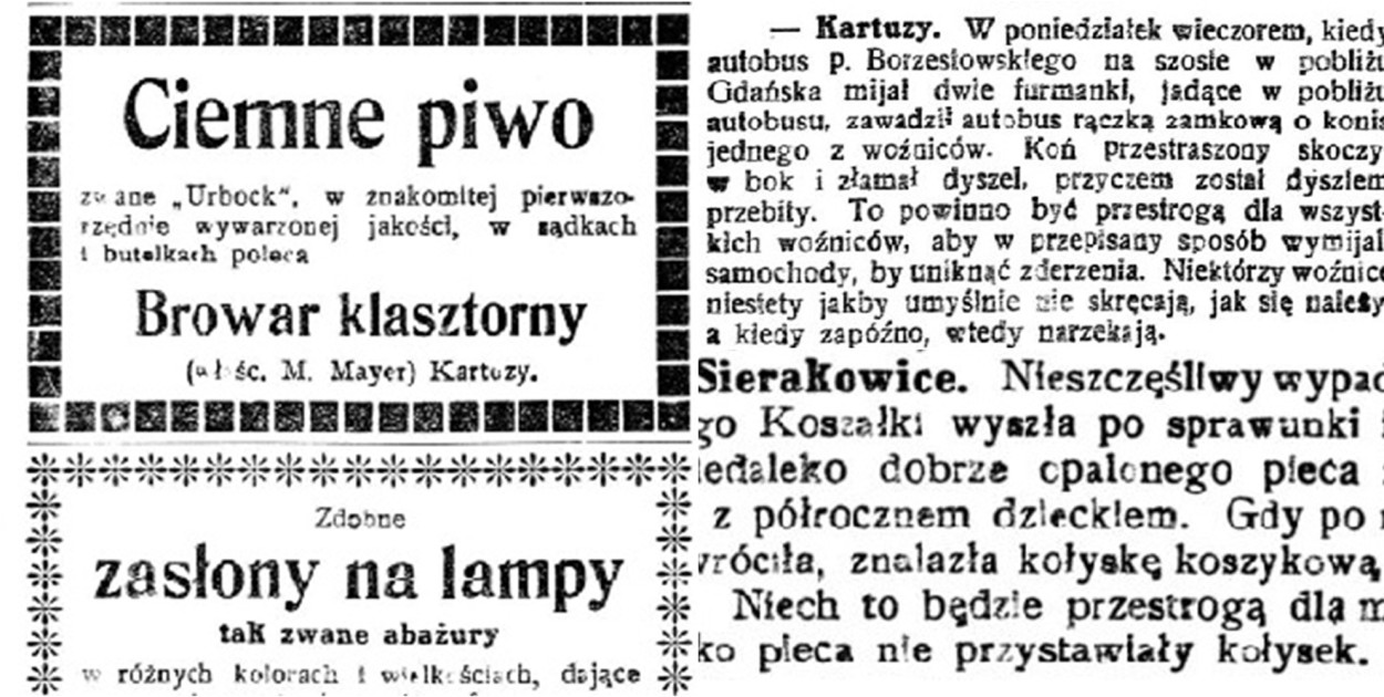 Wycinki z Gazety Kartuskiej z wydań z 16 i 19 stycznia 1926 r.