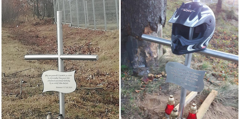 Ktoś zabrał kask z krzyża upamiętniającego ofiarę wypadku