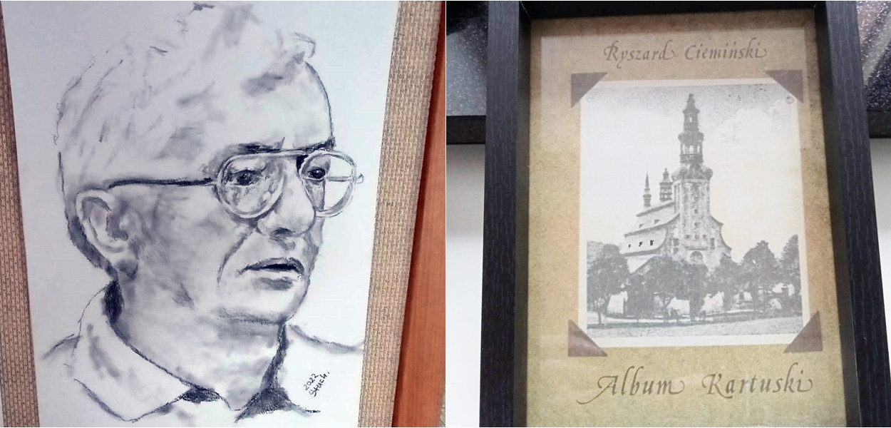  Portret Ryszarda Ciemińskiego oraz okładka Albumu Kartuskiego. Wszystko to znajduje się w kartuskiej bibliotece. fot. nadesłane