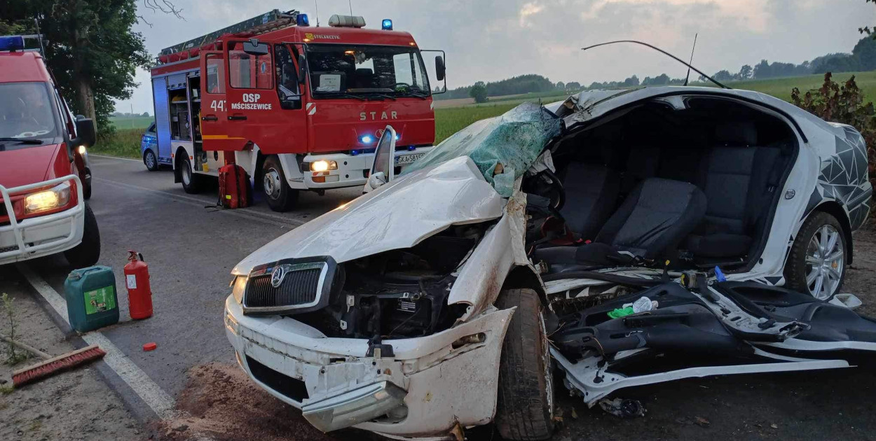 Klukowa Huta. Osobówka uderzyła w drzewo. Dwie osoby zostały ranne