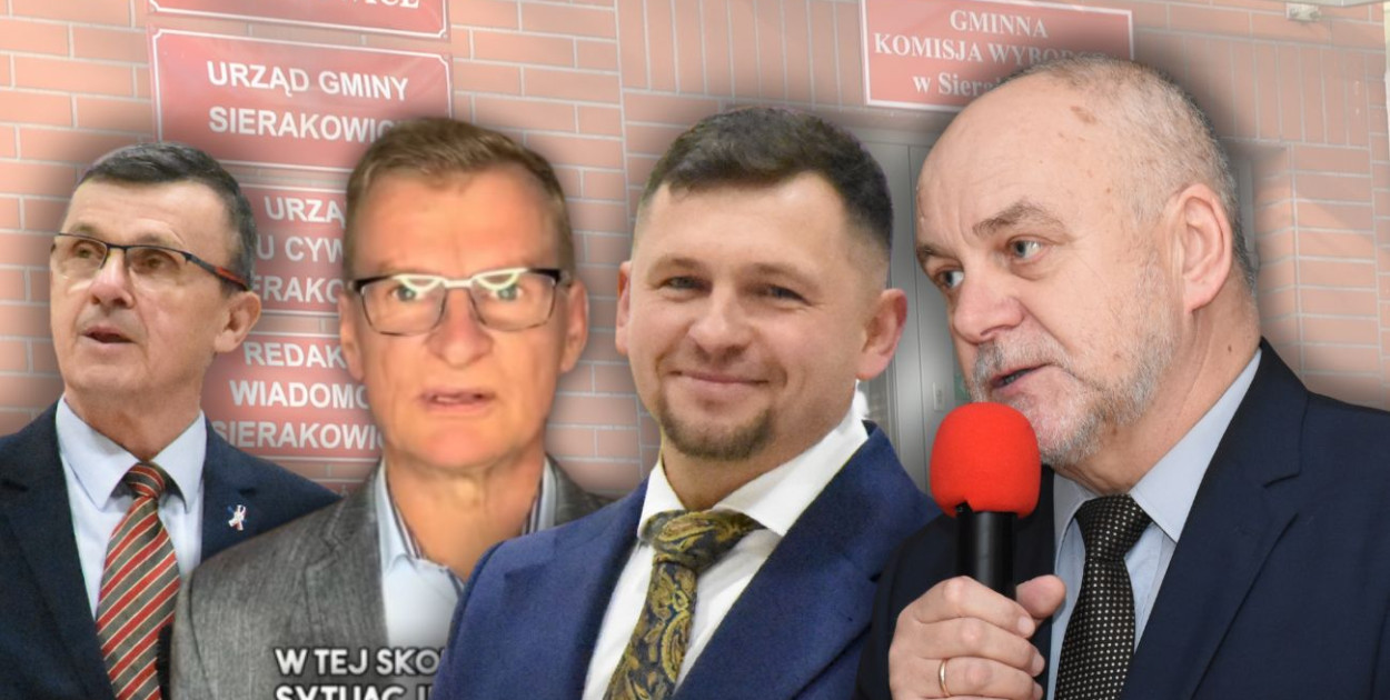 Stanisław Smentoch (PiS), Tomasz Grzenkowicz (Swój), Mariusz Labuda (Dobra Zmiana) i Mirosław Kuczkowski, kandydat na wójta Sierkaowic. fot.kolaż.W.D.
