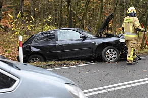 Osobówka wypadła z drogi na odcinku Kartuzy - Leszno-29224