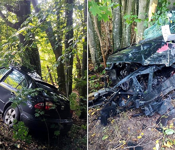 Tuchlino - Podjazy. Seat wypadł z drogi roztrzaskał się na drzewie-71078