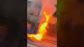 Pożar autobusu w Borkowie