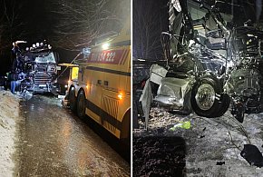 Połęczyno. Było groźnie! Ciężarówka roztrzaskała się na drzewie