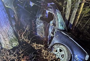 Złota Góra. Osobówka uderzyła w drzewo. Kierowca został poważnie ranny