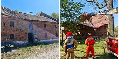 Leźno. Zawalił się dach starego budynku. Strażacy przeszukali gruzowisko