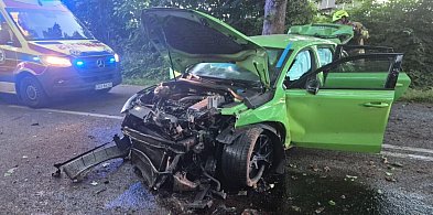 Żukowo. Audi roztrzaskało się o słup energetyczny. Trzy osoby ranne