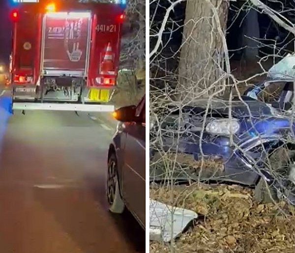 Przewóz. Osobówka roztrzaskała się na drzewie