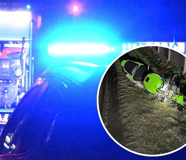 Przyjaźń - Lniska. Wypadek motocyklisty. Zderzył się z dzikiem