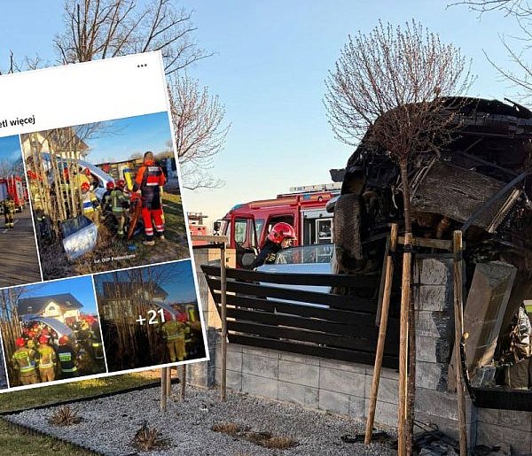 Auto zawisło na ogrodzeniu posesji w Łebieńskiej Hucie