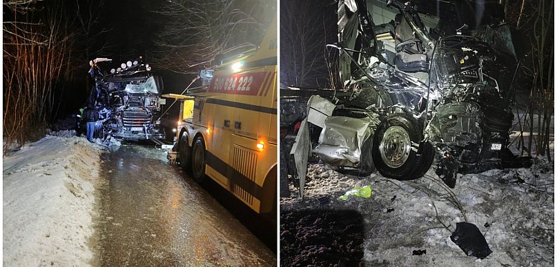 Połęczyno. Było groźnie! Ciężarówka roztrzaskała się na drzewie