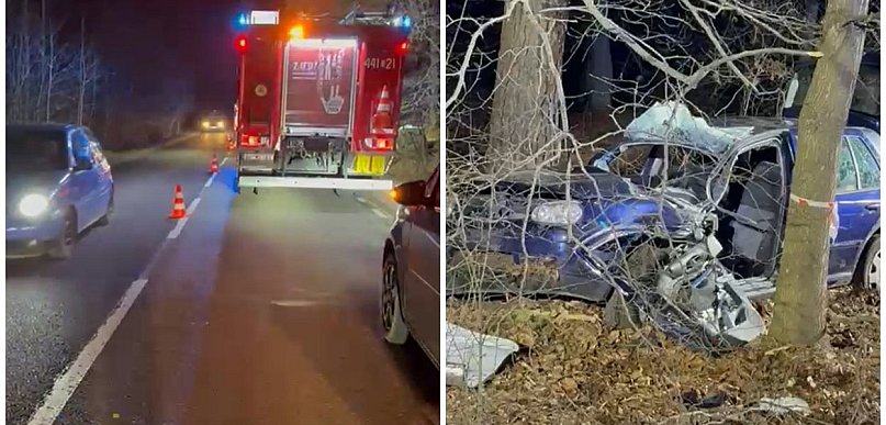 Przewóz. Osobówka roztrzaskała się na drzewie