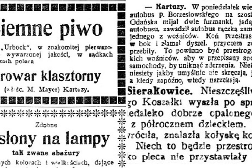 Wycinki z Gazety Kartuskiej z wydań z 16 i 19 stycznia 1926 r.