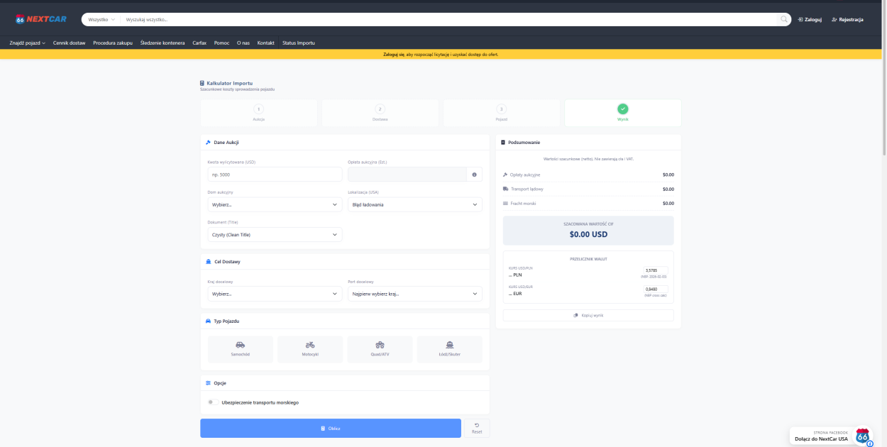Jak działa kalkulator importu auta z USA i jakie dane wpływają na końcową wycenę?