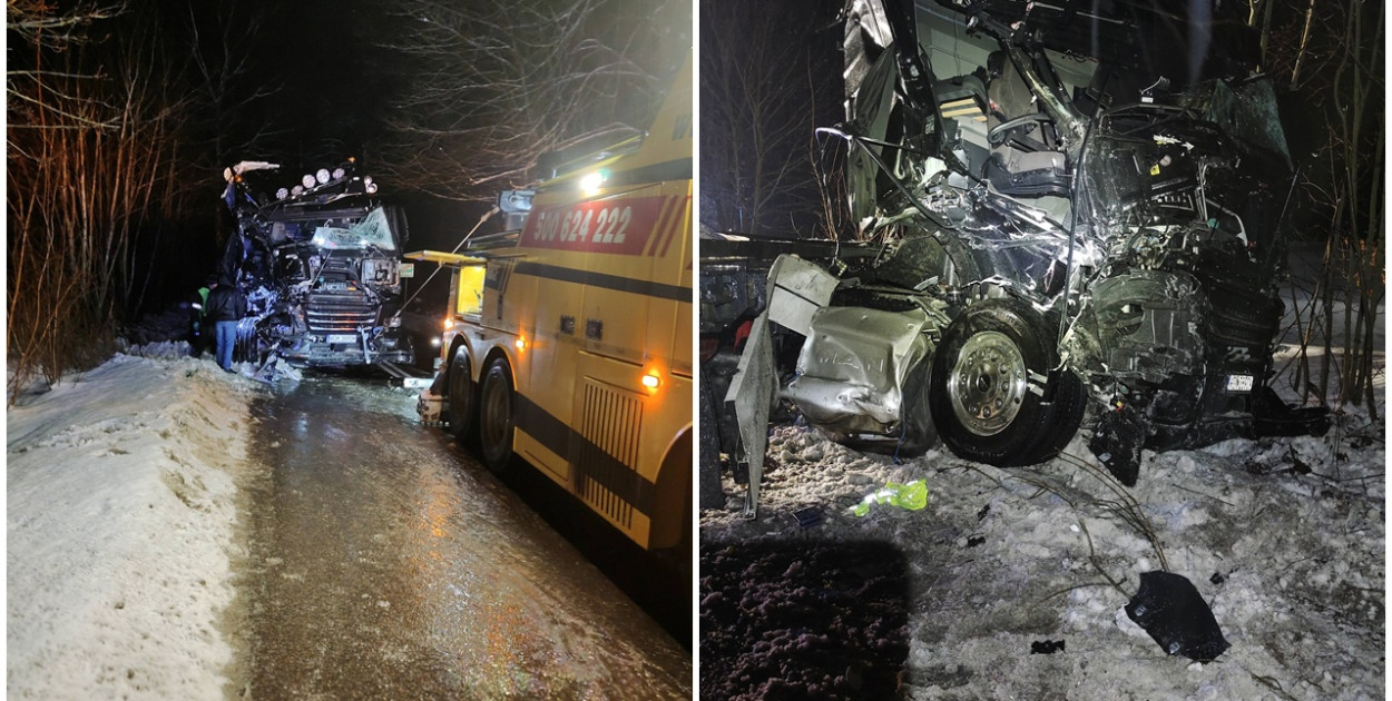 Połęczyno. Było groźnie! Ciężarówka roztrzaskała się na drzewie