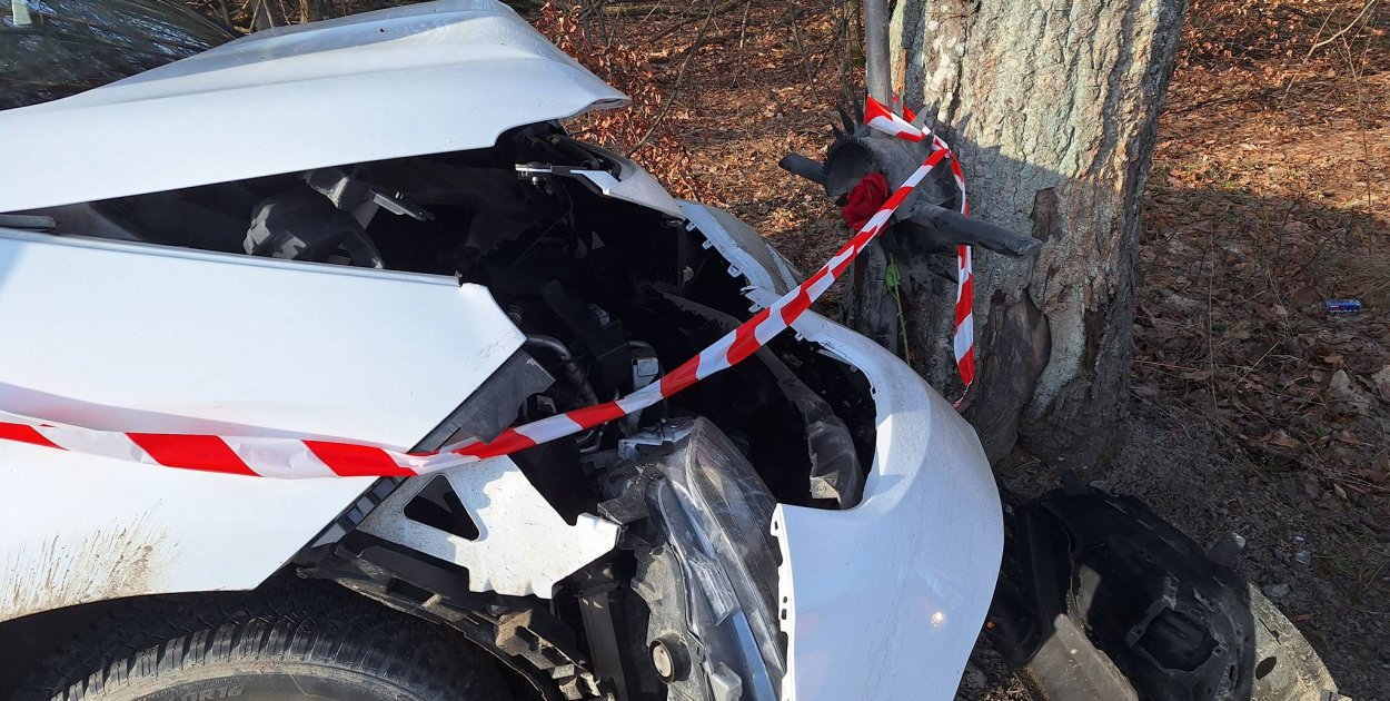 Egiertowo. Osobówka uderzyła w drzewo. Jedna osoba poszkodowana