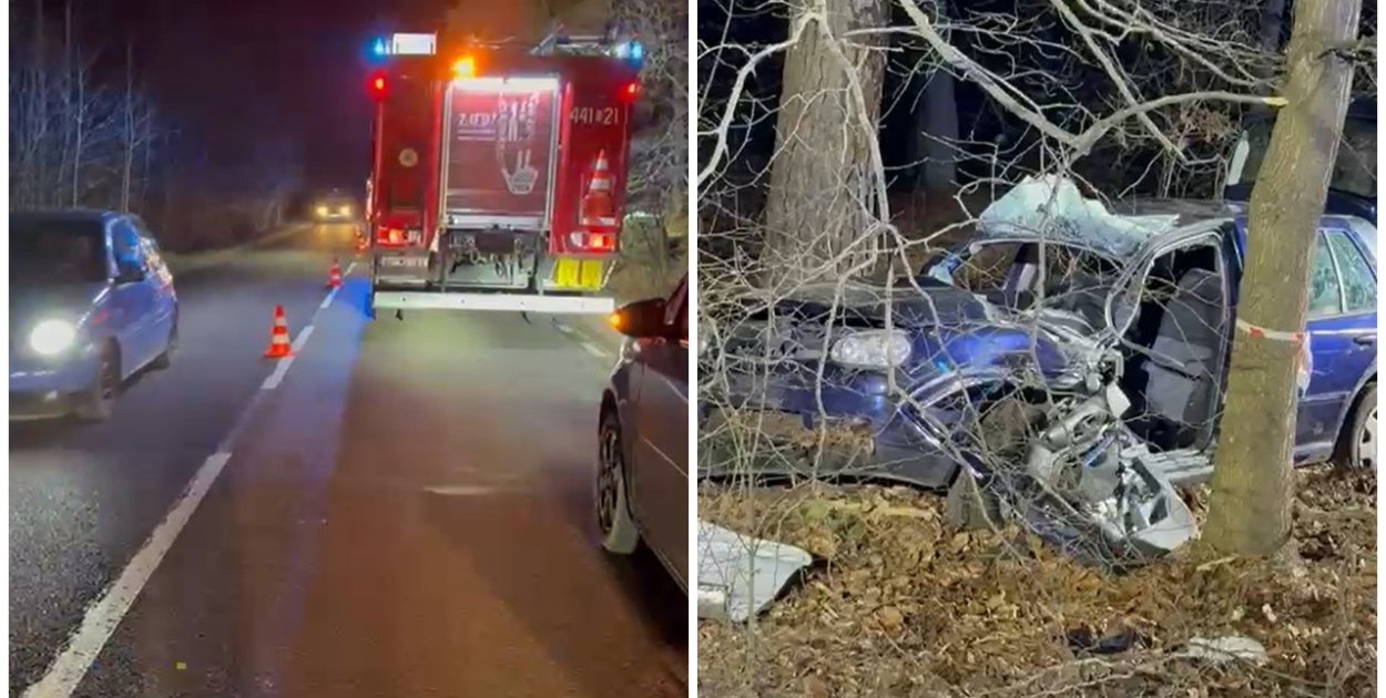 Przewóz. Osobówka roztrzaskała się na drzewie