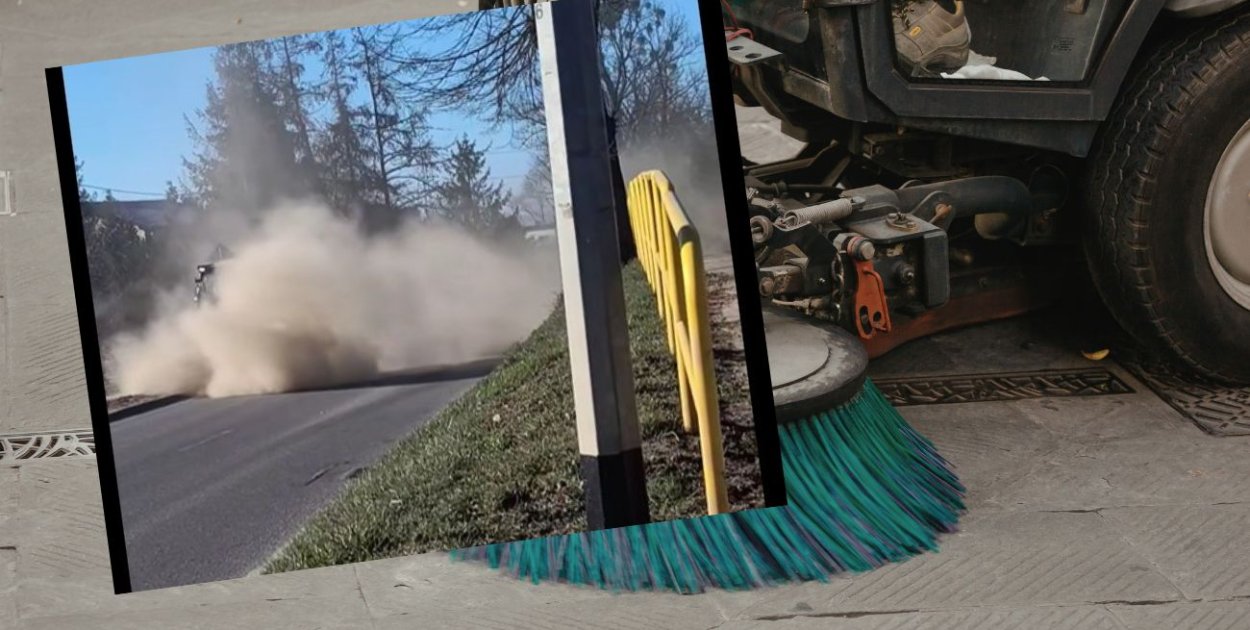 Pępowo. Tumany kurzu na drodze? Trwa sprzątanie ulic i chodników