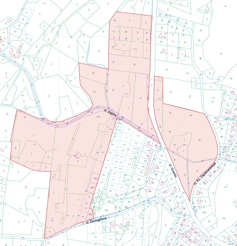 Obszar, który ma zostać objęty miejscowym planem. źródło:uchwała RG Sulęczyno